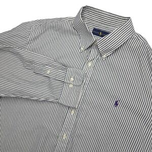 Ralph Lauren Shirt Mens 2XL White Stripe Long Sleeve Button Down Cotton Casual